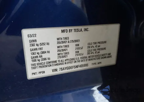 2022 Tesla Model Y Performance Dual Motor All-Wheel Drive из США, поврежденный, VIN 7SAYGDEF5NF405995